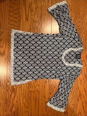 Escapade Navy and White Geometric print Tunic with beaded and sequinced trim